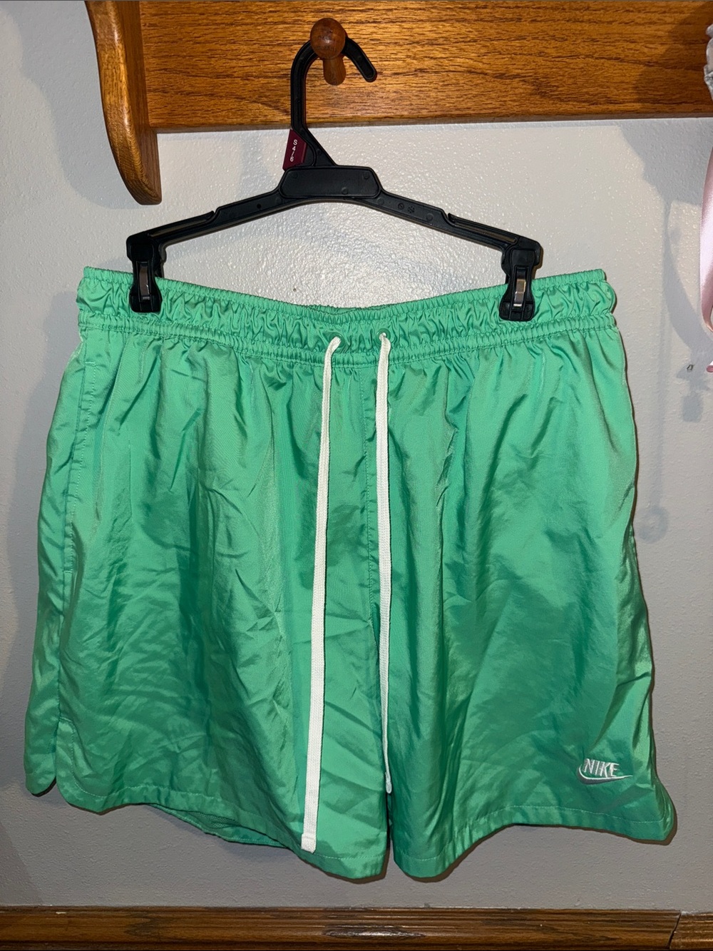 Nike Men's Mint Green Athletic Shorts with White Drawstring